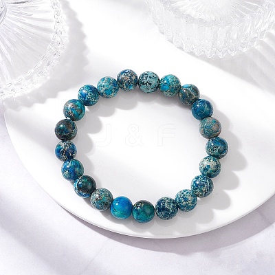 Dyed Natural Imperial Jasper Beads Stretch Bracelets for Men NJEW-JB12197-1