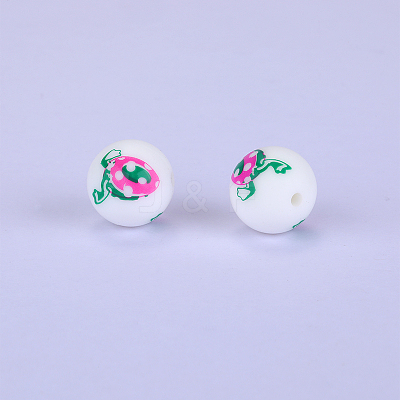 Printed Round with Egg Pattern Silicone Focal Beads SI-JX0056A-148-1