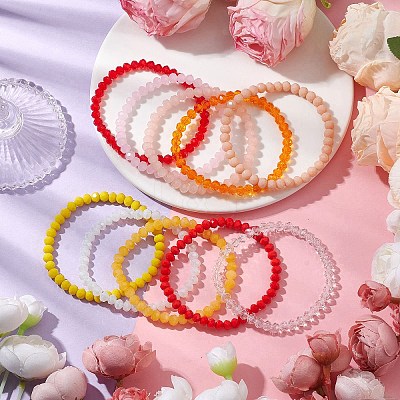 15Pcs 15 Styles Faceted Rondelle Glass Beaded Stretch Bracelet Sets BJEW-JB10837-1