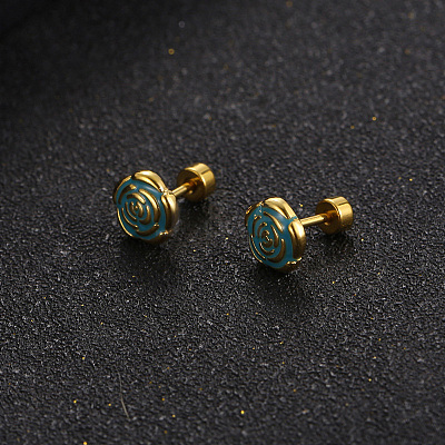 Rose Flower 304 Stainless Steel Enamel Cartilage Earrings WG8C3AE-03-1