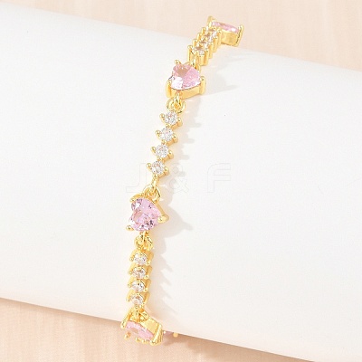 Brass Pave Cubic Zirconia Heart Link Chain Bracelets for Women KK-CBA68DA-10G-02-1