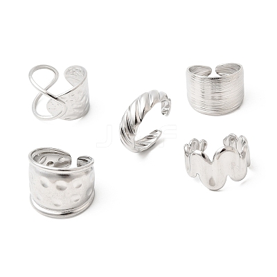5Pcs 304 Stainless Steel Open Cuff Rings for Women RJEW-K313-08P-1