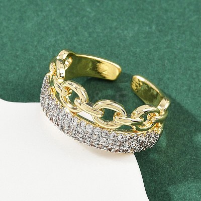 Brass Micro Pave Cubic Zirconia Cuff Rings for Women RJEW-D326-05G-1