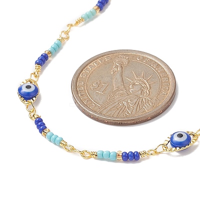 Brass Evil Eye & Glass Beaded Chain Necklace NJEW-JN04312-1