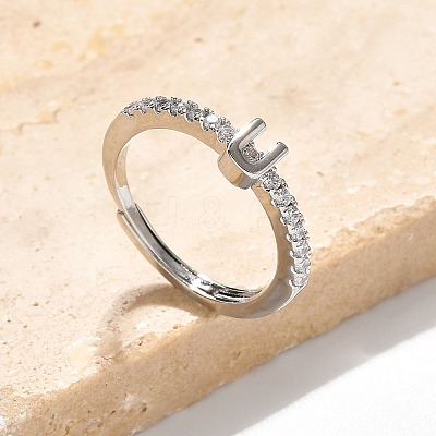 S925 Sterling Silver Adjustable Letter Rings for Women RJEW-M068-01P-U-1