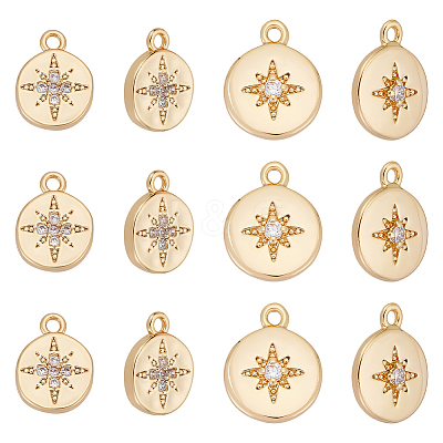 12Pcs 2 Styles Brass Micro Pave Cubic Zirconia Charms KK-UN0005-25-1