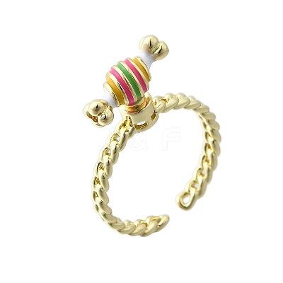 Brass Enamel Open Cuff Rings for Women RJEW-F179-08G-01-1