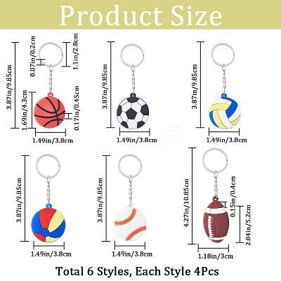 24Pcs 6 Style PVC Plastic Pendant Keychain KEYC-CN0001-02-1