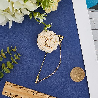 Flower Polyester Ribbon Brooches JEWB-WH20006-02B-1