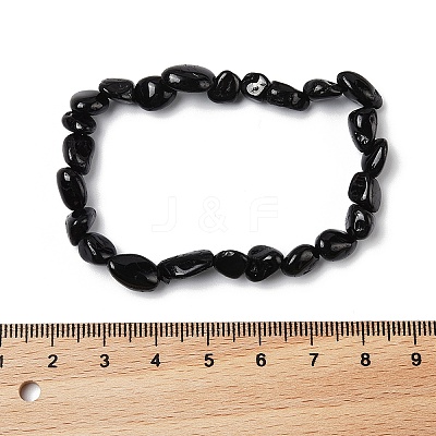 Natural Black Tourmaline Bead Stretch Bracelets X-BJEW-K213-36-1