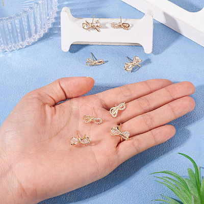 4 Pairs 2 Styles Brass Micro Pave Clear Cubic Zirconia Stud Earring Findings KK-TA0002-63-1
