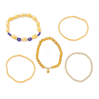 5Pcs 5 Style Glass & Lampwork Evil Eye Stretch Bracelets Set BJEW-JB09619-02-1