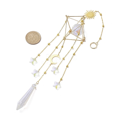 Brass Rhombus Sun Hanging Ornaments HJEW-JM01872-1