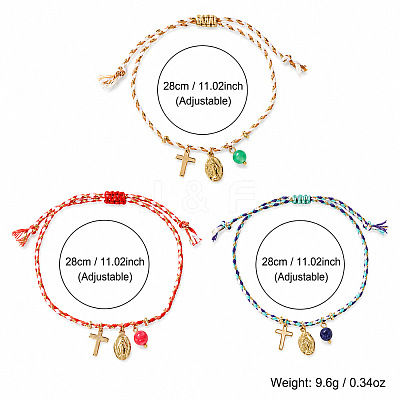 3Pcs 3 Colors Bohemian Brass Religon Cross Virgin Charm Bracelet Sets DS9557-3-1