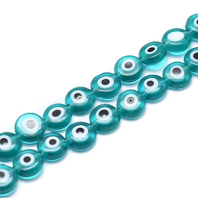 Handmade Evil Eye Lampwork Flat Round Bead Strands LAMP-L058-10mm-11-1