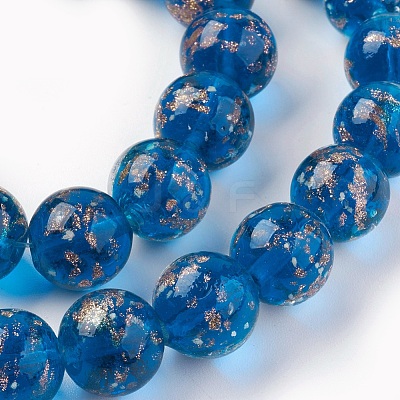 Handmade Gold Sand Lampwork Beads Strands LAMP-P051-L07-12mm-1