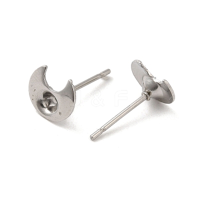 Non-Tarnish Crescent Moon 201 Stainless Steel Stud Earring Findings STAS-Q315-03P-1