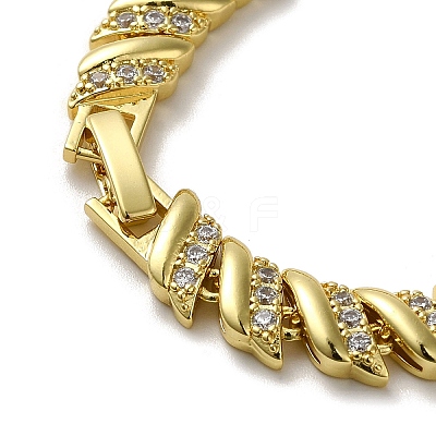 Rack Plating Brass Micro Pave Clear Cubic Zirconia Link Chain Bracelets for Women KK-R158-15G-1