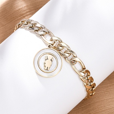 304 Stainless Steel Flat Round with Girl Charm Bracelets BJEW-A036-13G-01-1