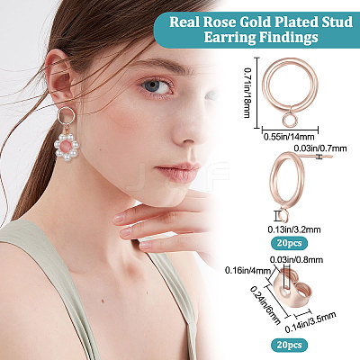 20Pcs 304 Stainless Steel Ring Stud Earring Findings STAS-BBC0001-76RG-1