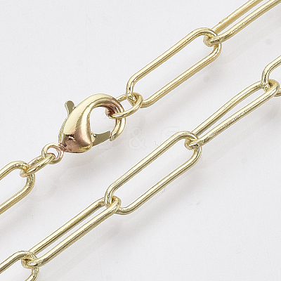 Brass Round Oval Paperclip Chain Necklace Making MAK-S072-05A-LG-1