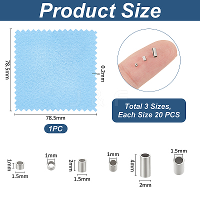 60Pcs 3 Styles Rhodium Plated 925 Sterling Silver Spacer Tube Beads STER-UN0001-26P-1