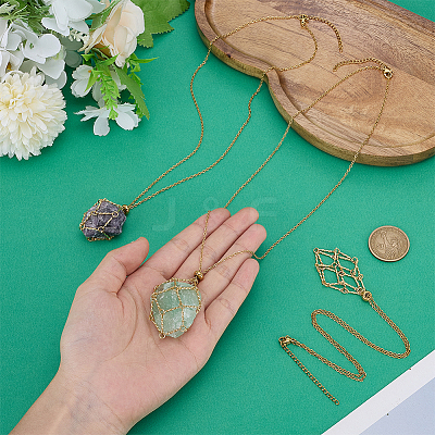 3Pcs 3 Styles Stainless Steel Macrame Pouch Pendant Cable Chain Necklace Making NJEW-BC0001-14G-1
