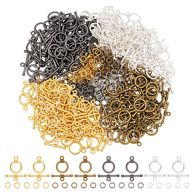 200 4 Colors Bags Tibetan Style Alloy Toggle Clasps FIND-ME0003-20-1