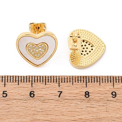 Heart Brass Micro Pave Clear Cubic Zirconia Stud Earrings KK-D363-12B-G-1