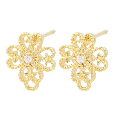 Brass Micro Pave Clear Cubic Zirconia Stud Earring Findings KK-Z099-01G-01-1