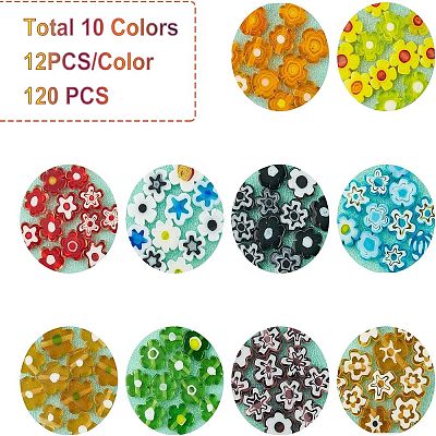 120Pcs 10 Colors Handmade Millefiori Glass Beads LAMP-FH0001-01-1