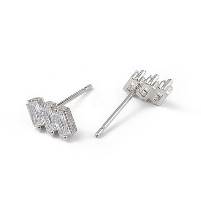 Clear Cubic Zirconia Triple Rectangle Stud Earrings EJEW-L234-083P-1