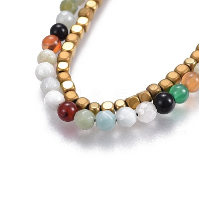Natural Flower Amazonite Beads Multi-Strand Bracelets BJEW-JB04120-02-1