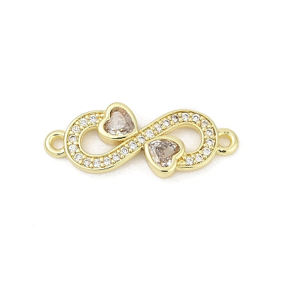 Brass Clear Cubic Zirconia Heart Infinity Connector Charms KK-D317-144G-1
