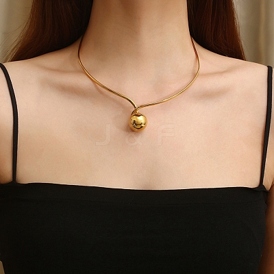 304 Stainless Steel Round Ball Pendant Choker Necklaces LS-NJEW-D058-01G-1