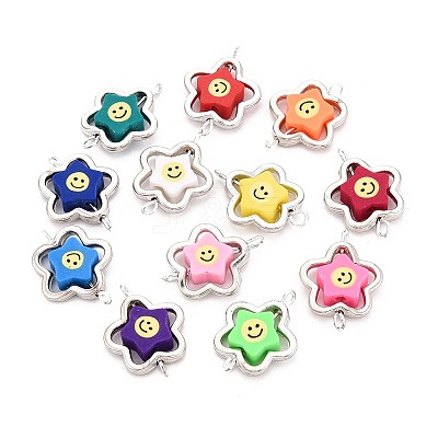 Polymer Clay Smiling Face Star Beads with CCB Plastic Frame Connector Charms CLAY-T022-27M-1