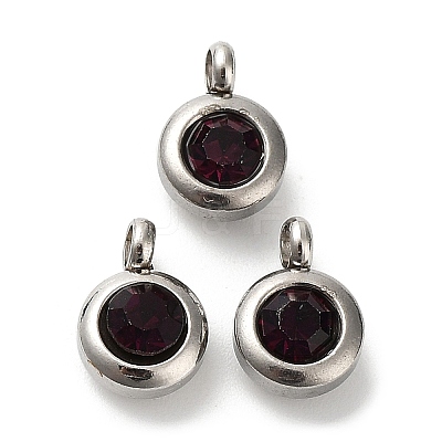Trendy Original Color 304 Stainless Steel Grade A Rhinestone Flat Round Charm Pendants RB-M030-06W-1