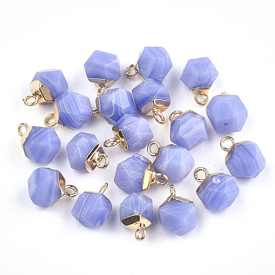 Electroplate Natural White Jade Star Cut Round Charms LS-G-S344-08C-1