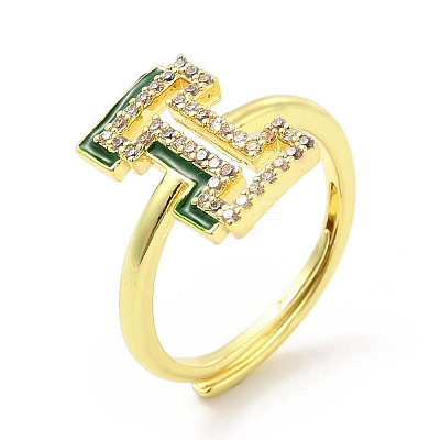 Mixed Color Enamel Initial Letter Adjustable Ring with Clear Cubic Zirconia RJEW-P045-01G-I-1