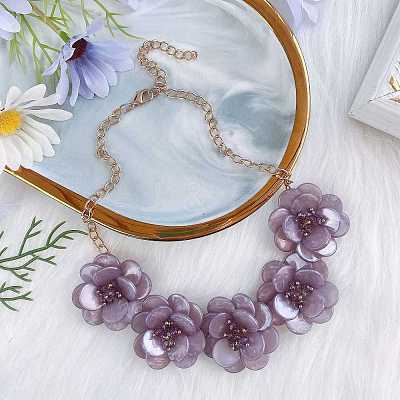 Flower Natural Shell Bib Necklaces for Women FS-WGF0490-04-1