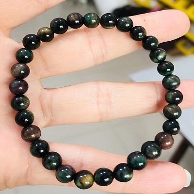 Synthetic Tiger Eye Round Beaded Stretch Bracelet SF8562-5-1-1
