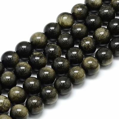 Natural Golden Sheen Obsidian Beads Strands G-S150-20-6mm-1