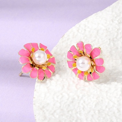 Brass Enamel Stud Earrings KK-CBA8324-27G-03-1