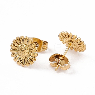 Ion Plating(IP) 304 Stainless Steel Sunflower Stud Earrings for Women EJEW-G338-05G-1