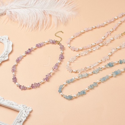 4Pcs 4 Style Natural Mixed Gemstone Chips & Pearl Beaded Necklaces Set for Women NJEW-JN04008-1