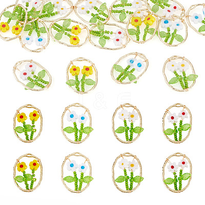 16Pcs 4 Colors Glass Seed Beaded & Handmade Millefiori Glass Pendants FIND-TA0009-56-1