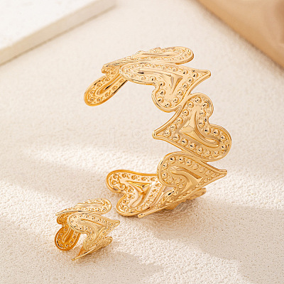 Iron Textured Heart Cuff Bangles & Rings Sets for Women WG0A4C8-01-1