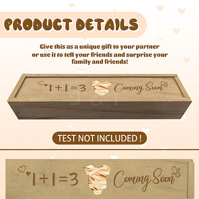 Rectangle Wooden Pregnancy Test Keepsake Box with Slide Cover CON-WH0102-001-1