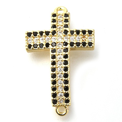 Brass Pave Black & Clear Cubic Zirconia Connector Charms KK-M101-02I-G01-1