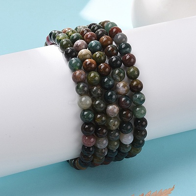 Natural Indian Agate Bead Stretch Bracelets X-BJEW-K212-A-010-1